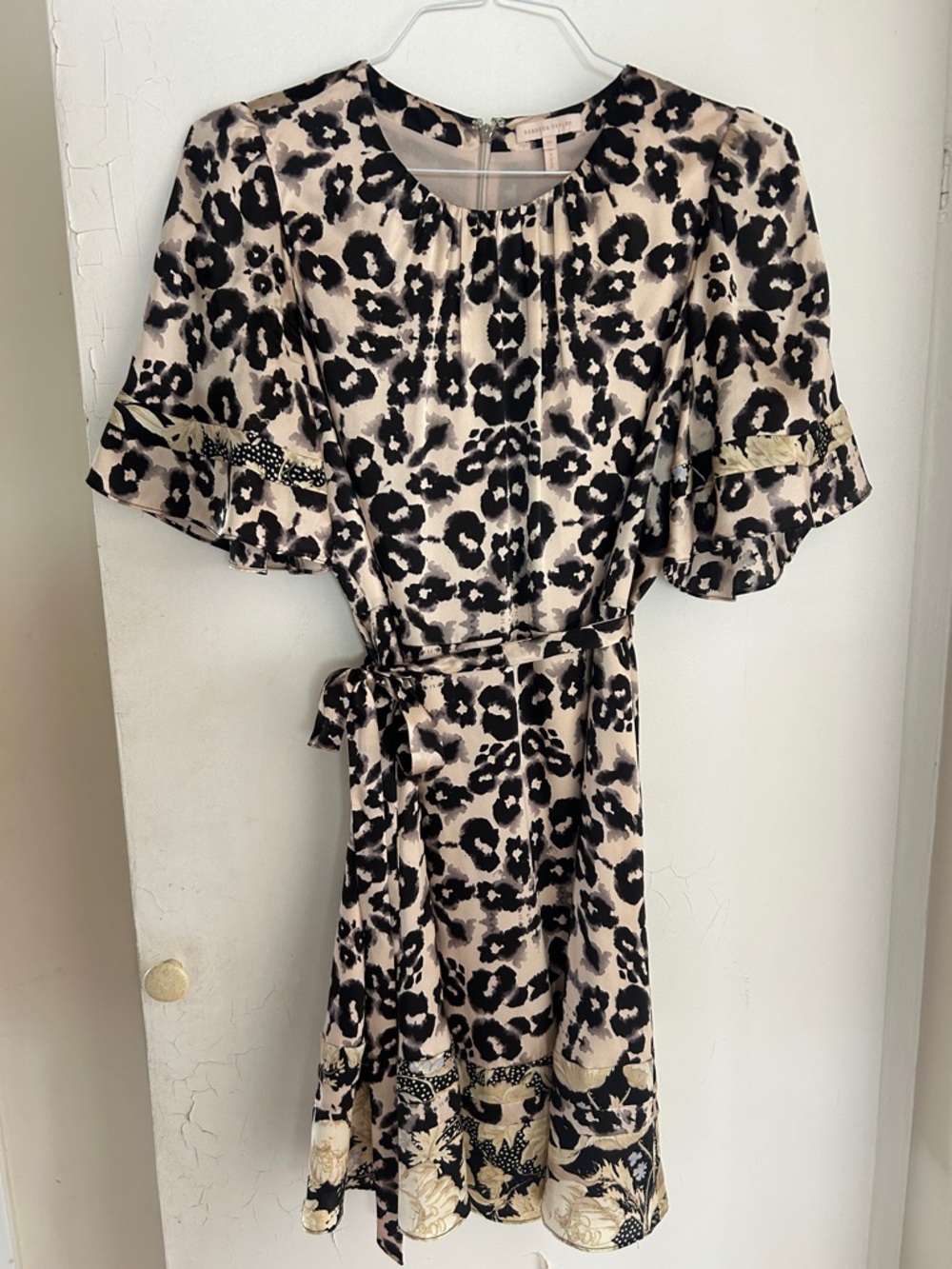 Rebecca Taylor Cream and Black Leopard-Print Knee Length Dress